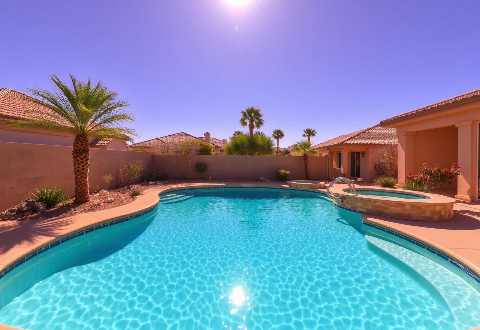Sparkling clean swimming pool in East Mesa backyard